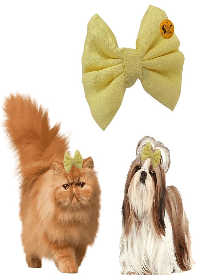 سايج سكوير مشابك شعر مربعة الشكل من سيج للحيوانات الأليفة | فيونكة يدوية الصنع للكلاب والقطط | فيونكة أنيقة على شكل عقدة علوية | إكسسوار فاخر للعناية بالحيوانات الأليفة | فيونكة شعر أنيقة لحفلات الزفاف والمهرجانات وأعياد الميلاد | هدية مثالية (أصفر) - Image 1